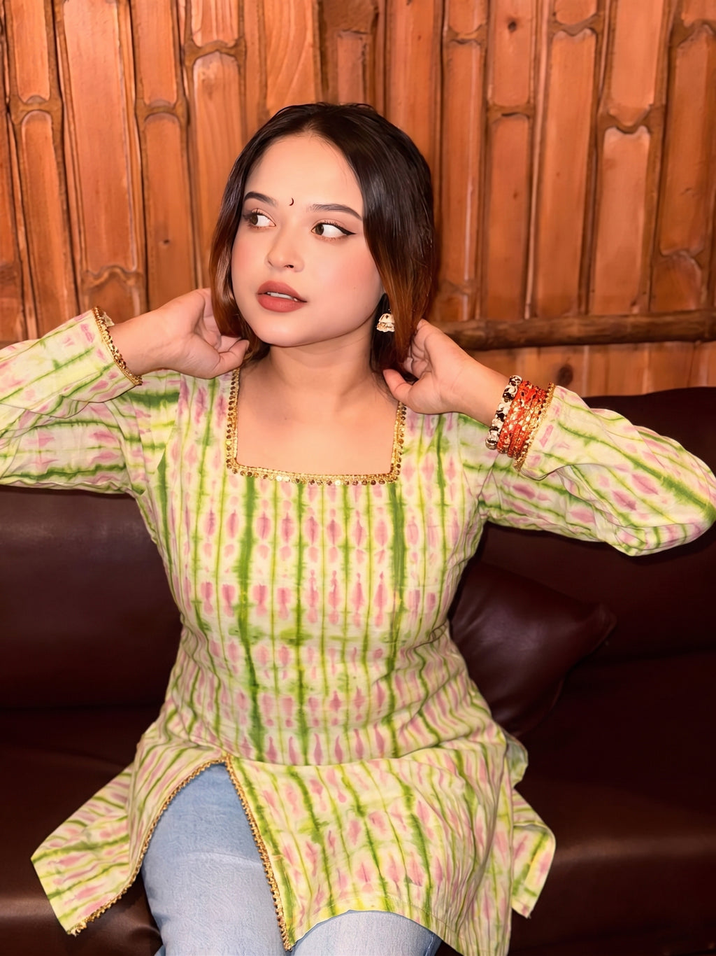 Chumki (Green) - Tie Dye Cotton Kurti