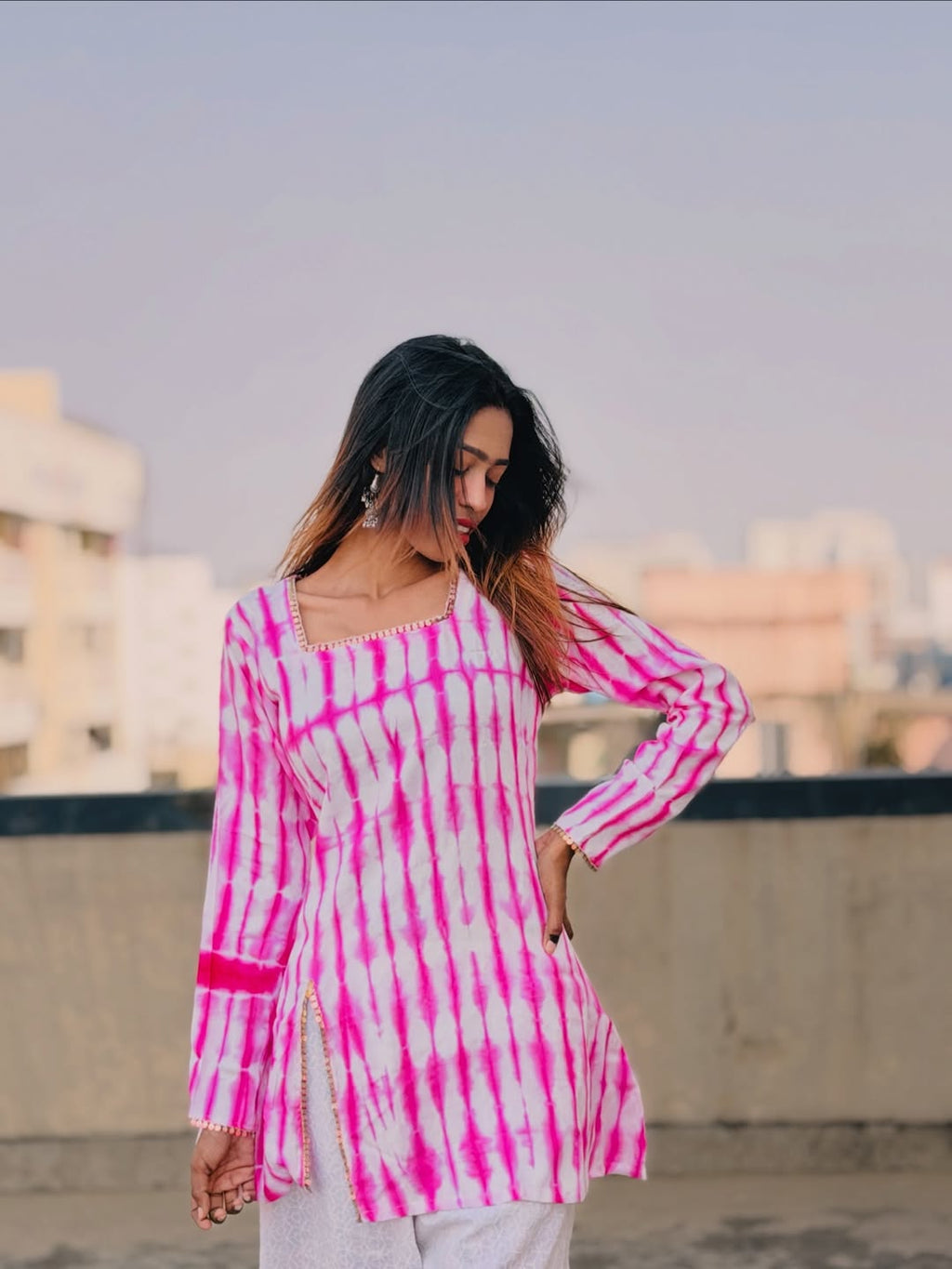 Chumki (Pink) - Tie Dye Cotton Kurti