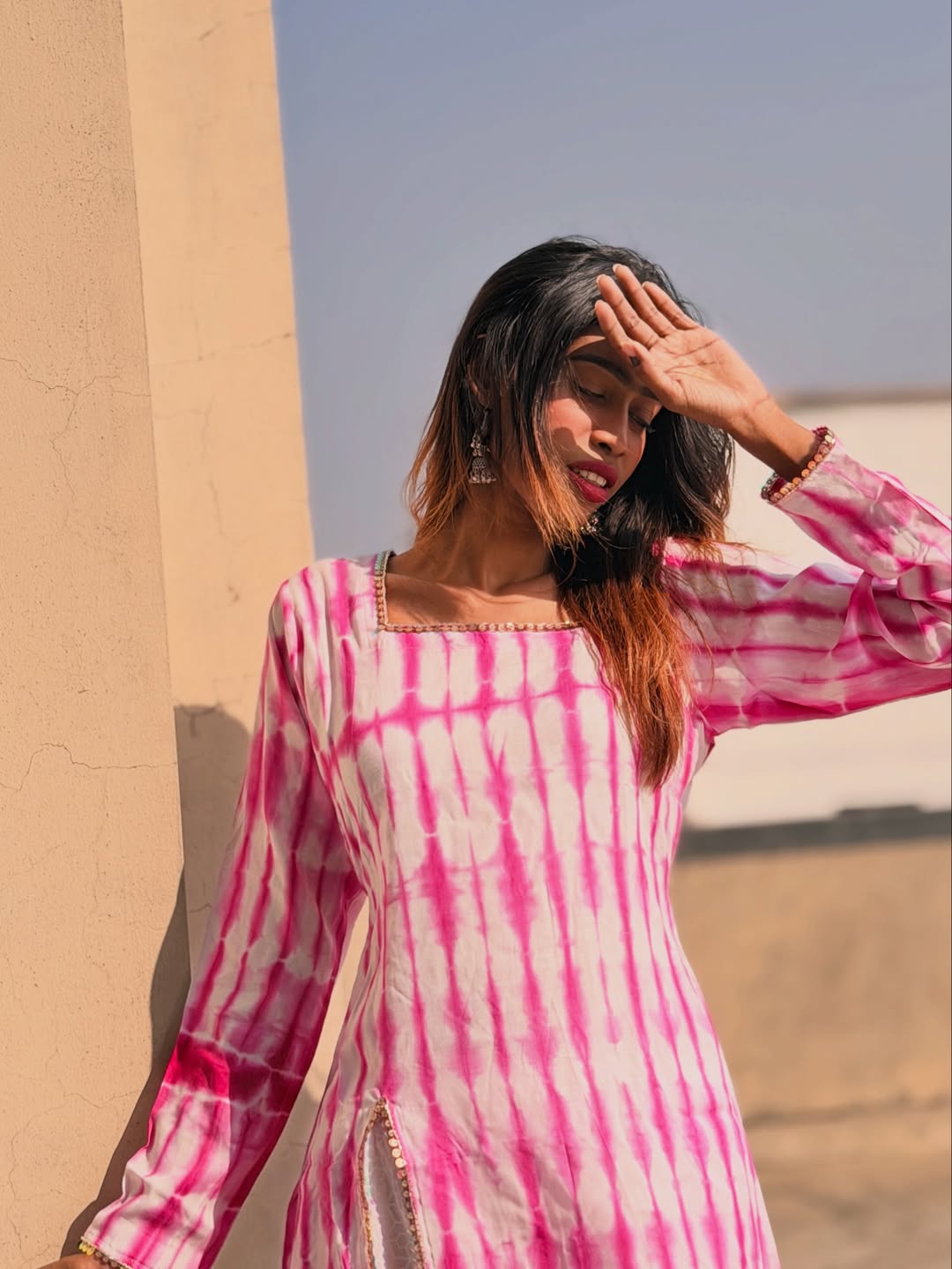 Chumki (Pink) - Tie Dye Cotton Kurti