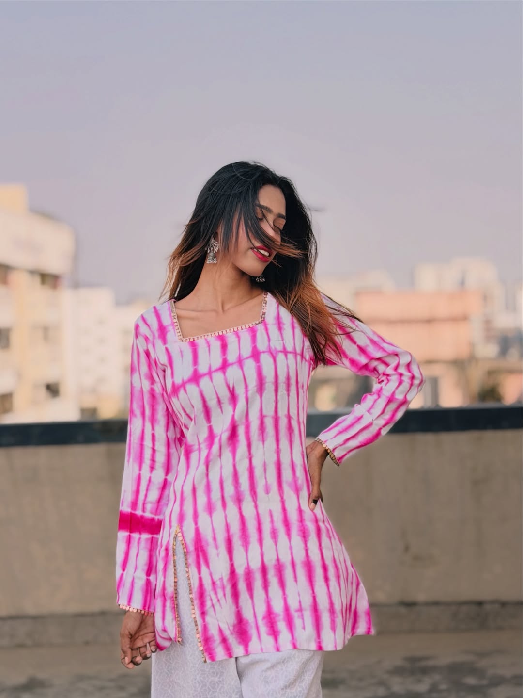 Chumki (Pink) - Tie Dye Cotton Kurti