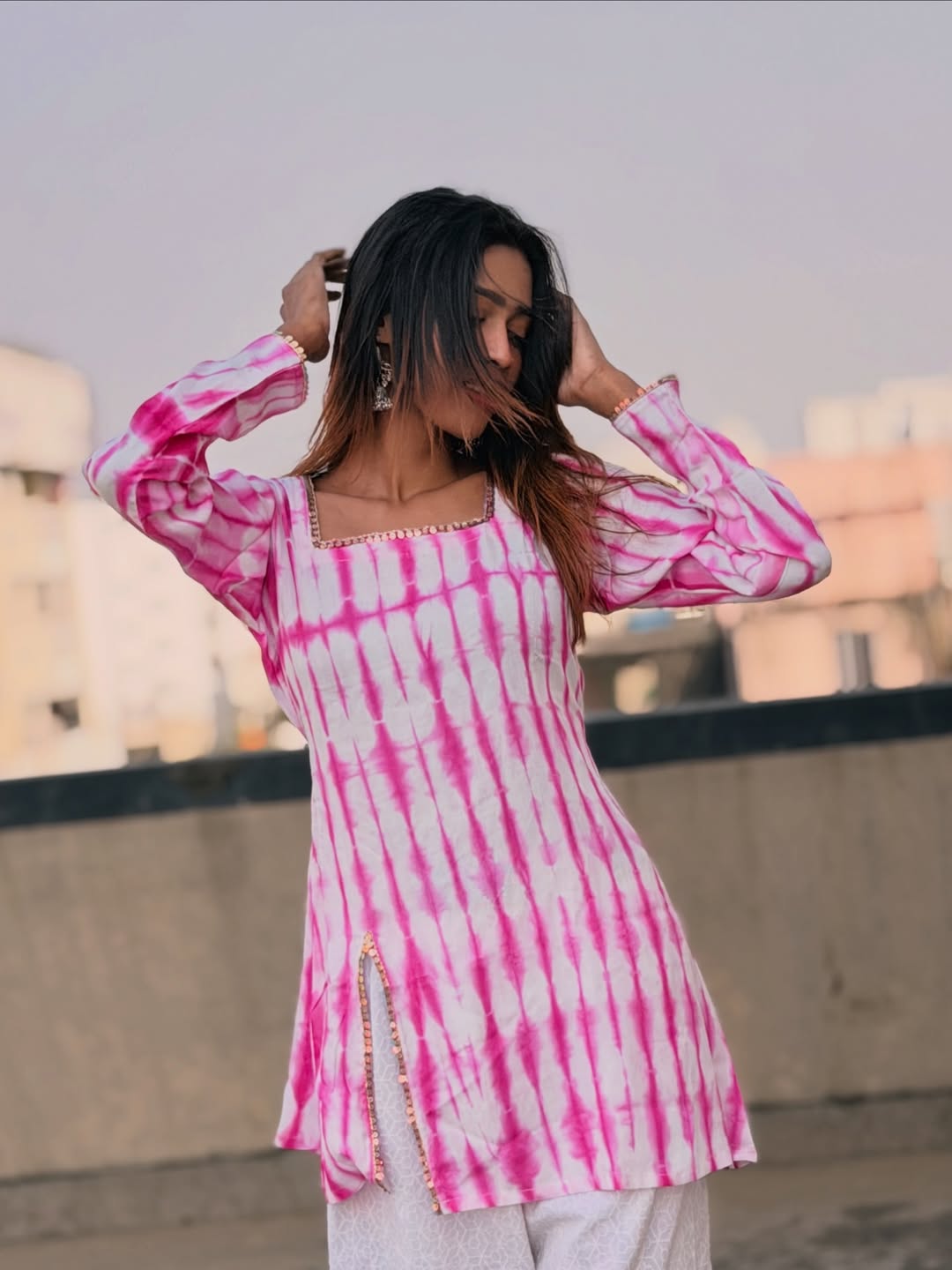 Chumki (Pink) - Tie Dye Cotton Kurti